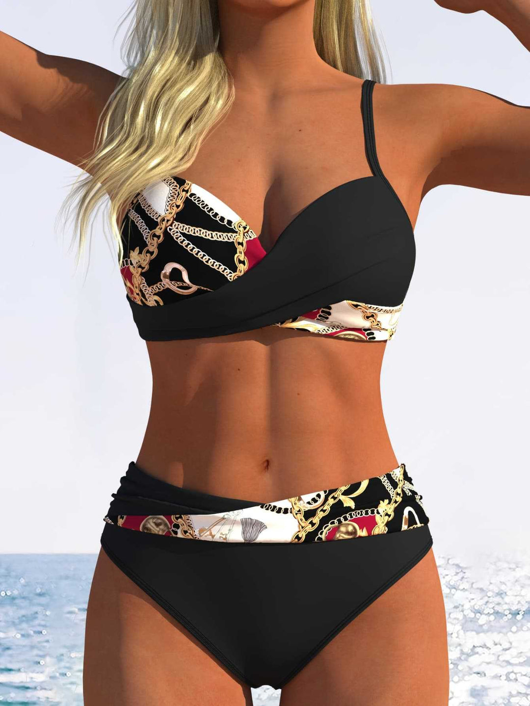 Damen Bikini-Set mit modischer Wickeloptik und schickem Kettenmuster Echo Archiv