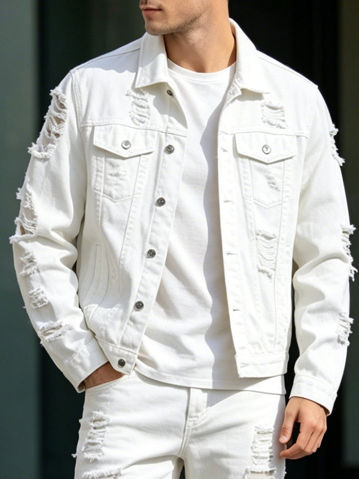 Herren Modische Jeansjacke mit Zerrissenen Details Echoarchiv