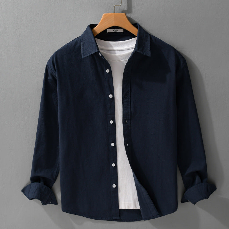 Herren Texturiertes Baumwoll-Hemdjacken-Overshirt im Relaxed-Fit mit Kentkragen Echoarchiv