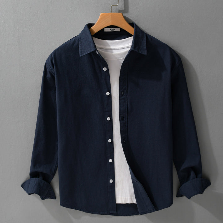 Herren Texturiertes Baumwoll-Hemdjacken-Overshirt im Relaxed-Fit mit Kentkragen Echoarchiv