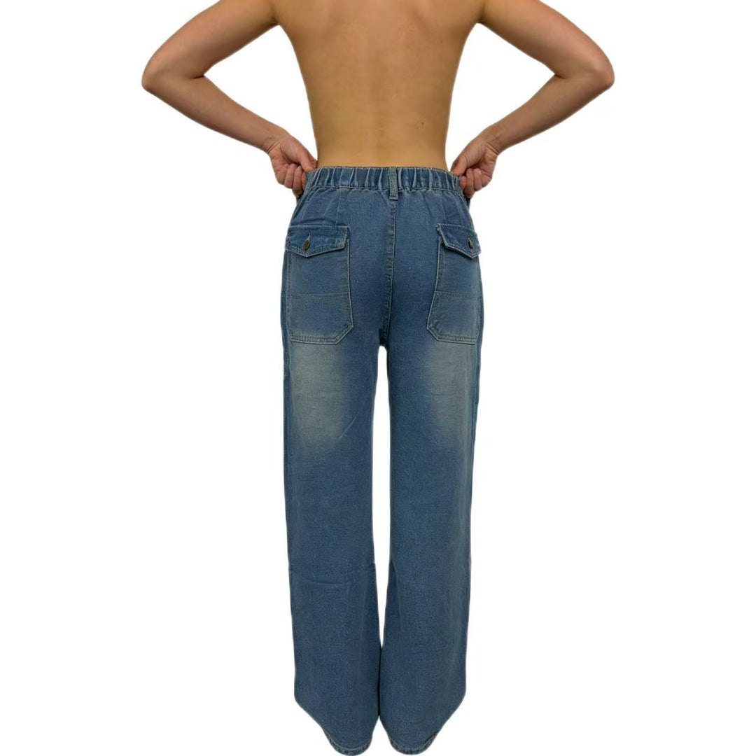 Damen nan hochgeschnittene Relaxed-Jeans mit geradem Bein und aufgesetzten Fronttaschen Echo Archiv
