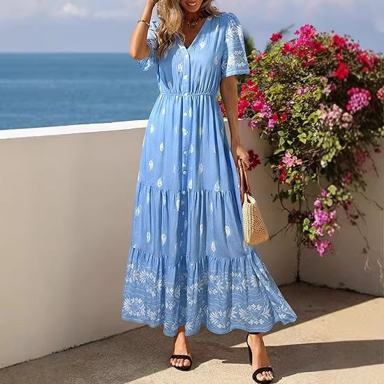 Damen Boho Maxikleid mit floralen Prints und Taillengürtel Echo Archiv