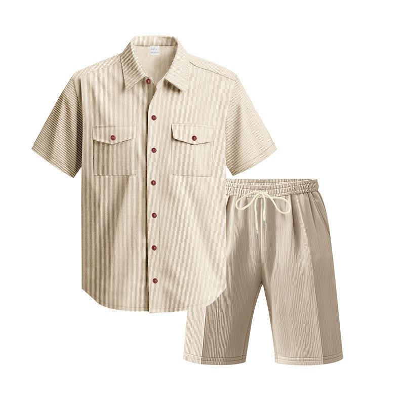 Herren Kurzarm-Hemd und Shorts Set mit praktischen Taschen und bequemer Passform Echoarchiv