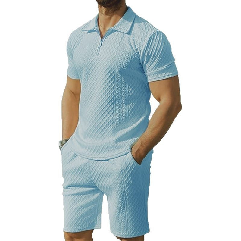 Herren Sportliches Kurzarm-Set mit Reißverschluss und Strickmuster Echoarchiv
