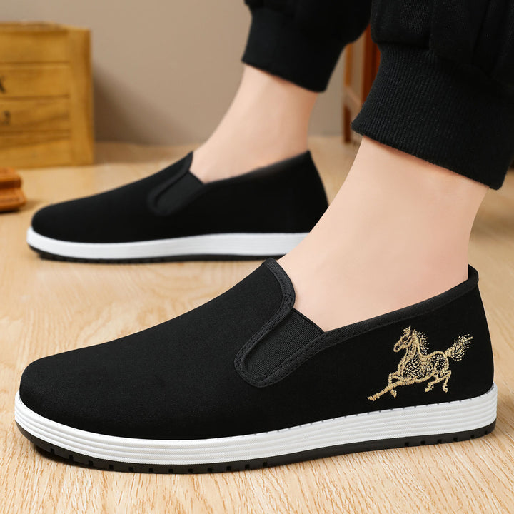 Damen nan leichter Slip-On Canvas-Sneaker mit elastischem Einstieg und bestickter Pferde-Applikation Echo Archiv