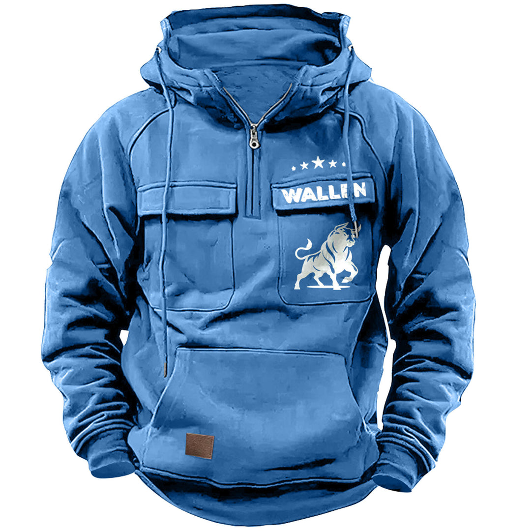 Herren nan Kapuzenpullover mit Halbzip, Cargo-Brusttaschen und Kängurutasche Echo Archiv