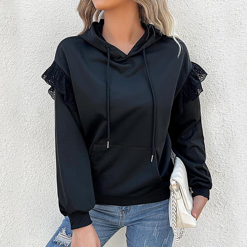 Damen Kapuzenpullover mit Spitzenvolants an den Schultern Echoarchiv