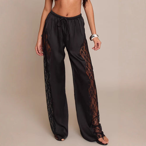 Damen nan Satinhose mit seitlichen Spitzeneinsätzen, weitem Bein und Tunnelzug Echo Archiv
