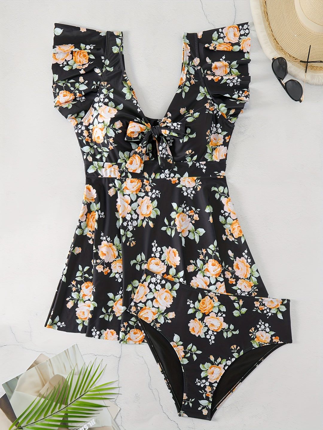 Damen Einteiler Badeanzug mit Rüschendetails und floralem Design Echo Archiv