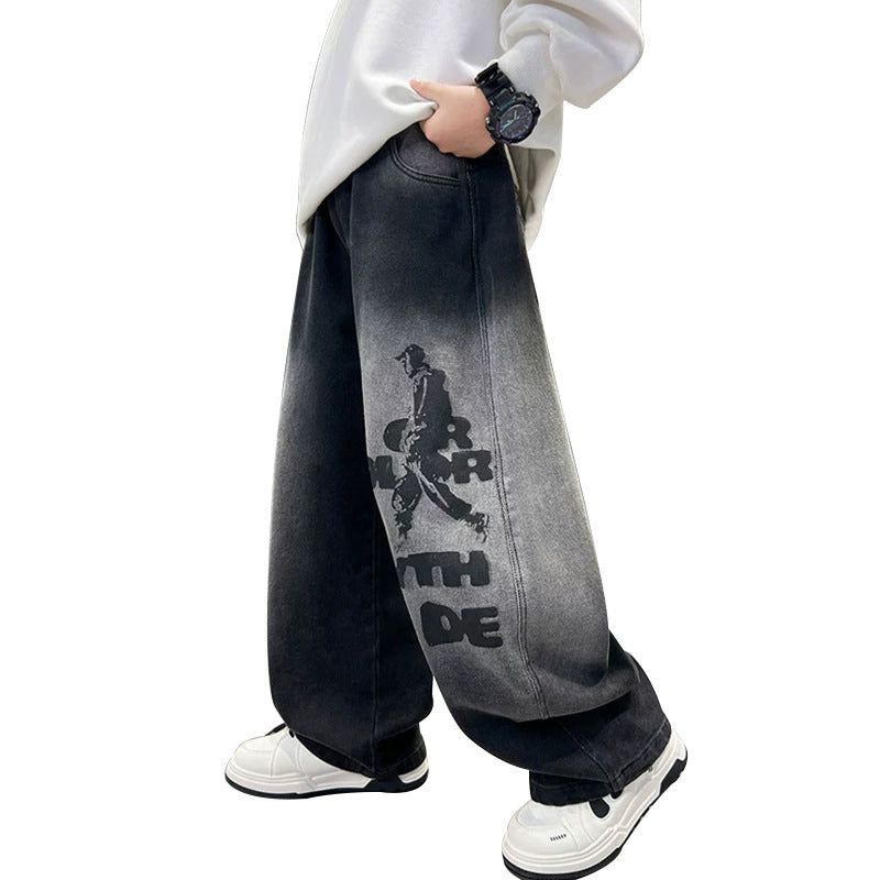Herren weit geschnittene Denim-Hose mit stylischem Grafikdruck Echo Archiv