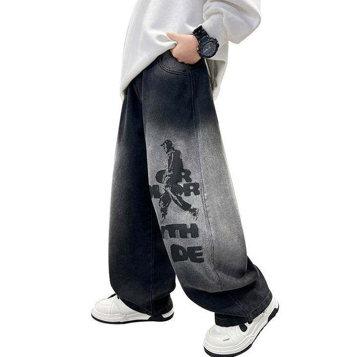 Herren weit geschnittene Denim-Hose mit stylischem Grafikdruck Echo Archiv