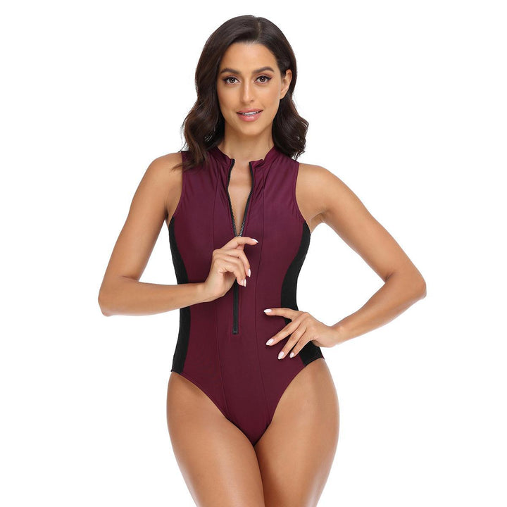 Damen Sportlicher Einteiler Badeanzug mit elegantem Reißverschluss Echo Archiv