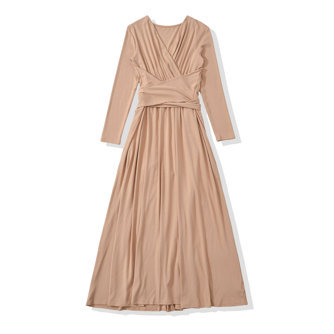Damen Maxi-Wickelkleid mit taillierter Wickelpartie und langen Ärmeln Echoarchiv