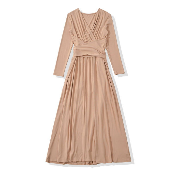 Damen Maxi-Wickelkleid mit taillierter Wickelpartie und langen Ärmeln Echoarchiv