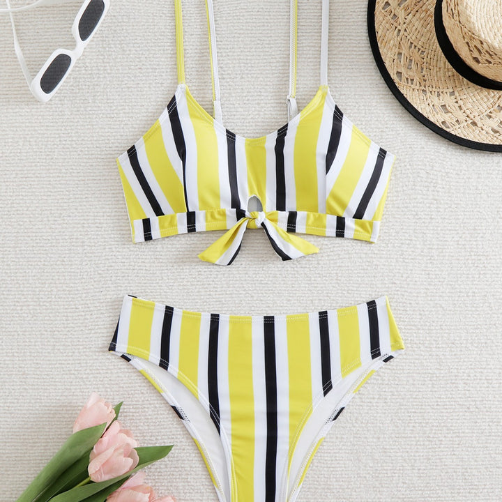 Damen Bikini-Set mit modischem Knoten und buntem Streifenmuster Echo Archiv