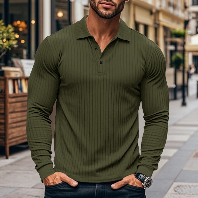 Herren Langarm-Henley-Shirt mit feinen Streifen und modischem Knopfverschluss Echoarchiv