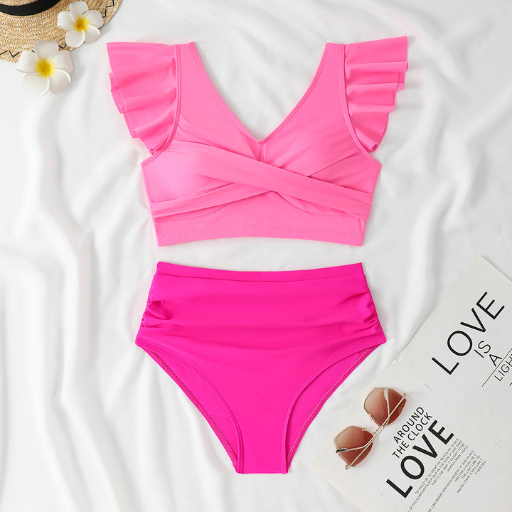 Damen Zweiteiliges High-Waist Bikini-Set mit Rüschendetails Echo Archiv