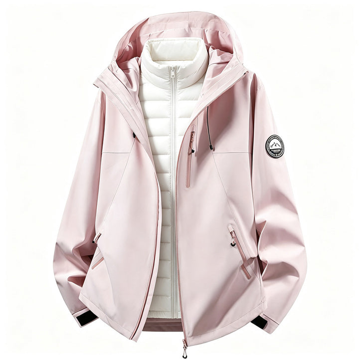 Damen kombinierbare Softshell-Outdoormantel mit abnehmbarer gepolsterter Innenjacke – Célinea