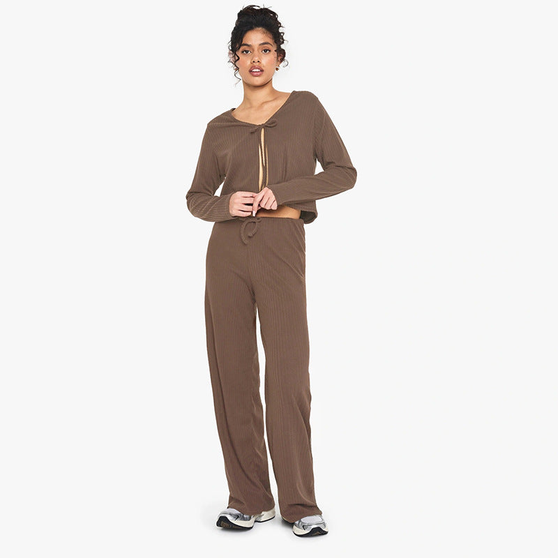 Damen bequemer Strickanzug mit cropped Jacke und weitem Hosenbein Echo Archiv