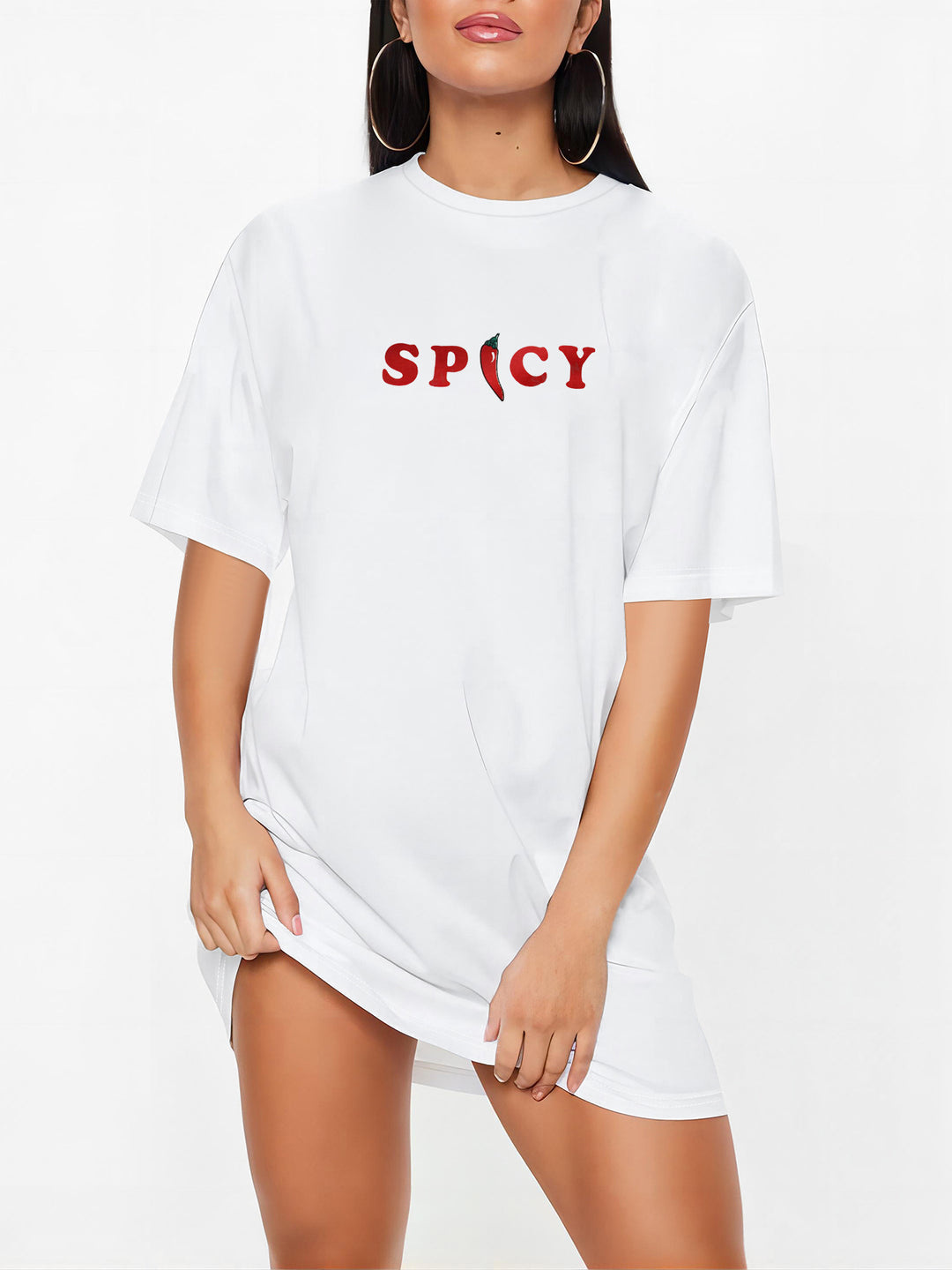 Damen T-Shirt-Kleid mit künstlerischem Blumenmotiv und figurbetontem Schnitt Echo Archiv