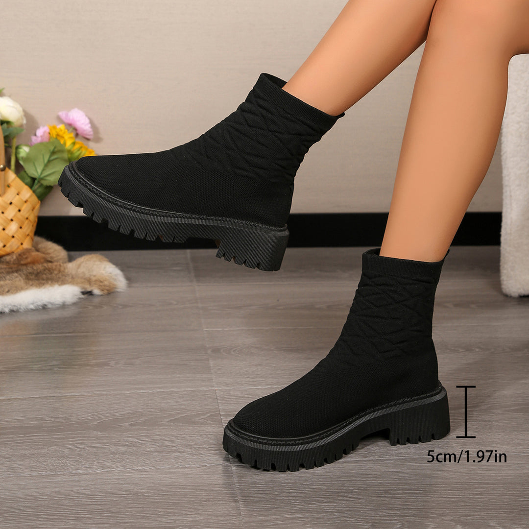 Damen Strick‑Sock‑Boots mit elastischem Schaft und grober Lug‑Sohle Echo Archiv