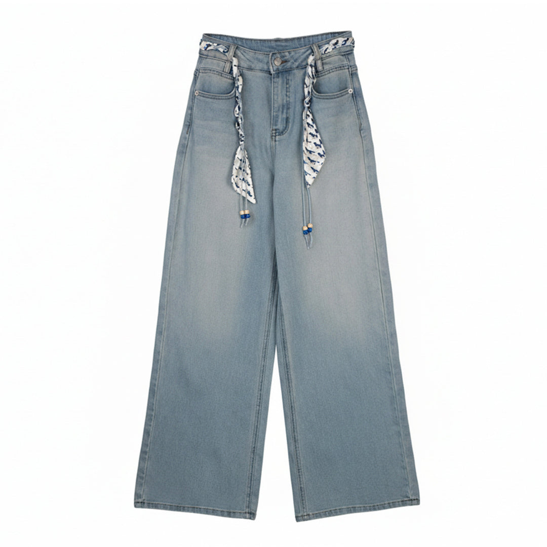 Damen Weite Jeanshose mit dekorativem Gürtel Echo Archiv