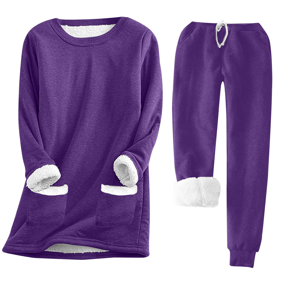 Damen Kuschelige LoungEchoarchivnzug mit Fleece-Innenfutter und praktischen Taschen Echoarchiv