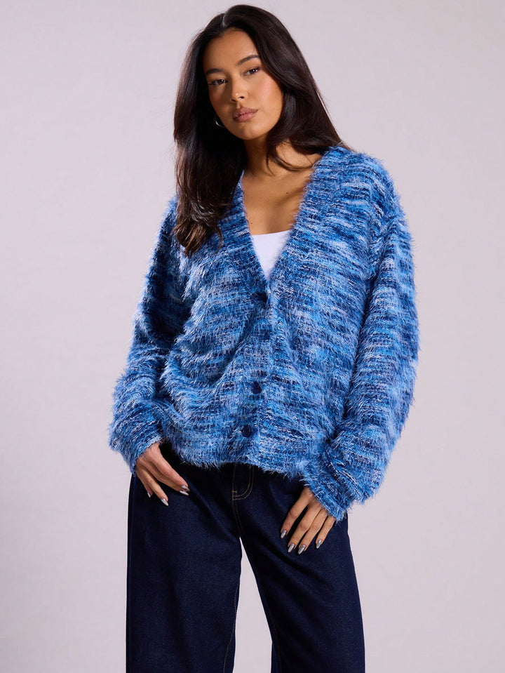 Damen Oversize-Flauschpullover mit weitem Carmen‑Ausschnitt und melierter Strickstruktur Echo Archiv