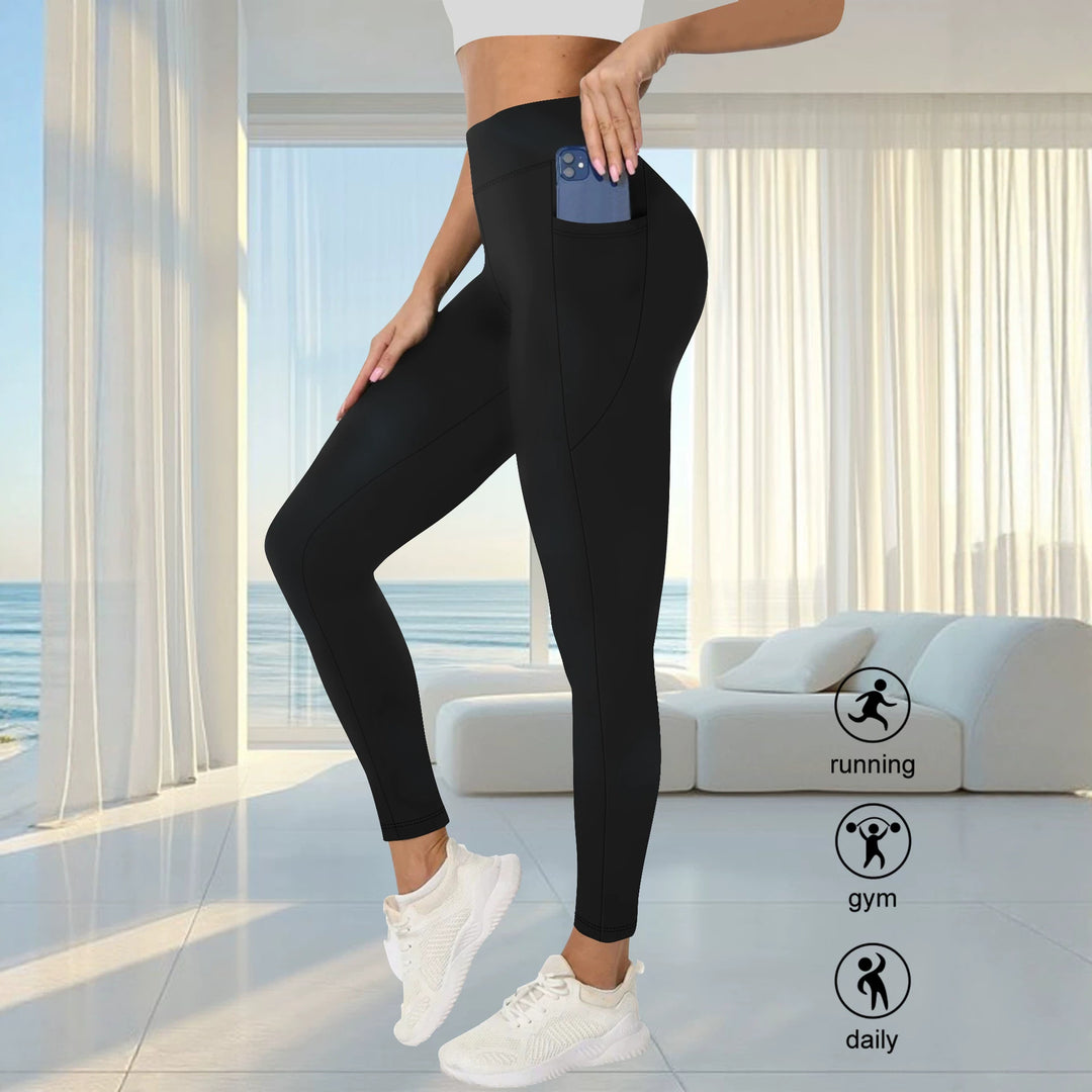 Damen High-Waist Sportleggings mit seitlicher Handytasche und formendem Kompressionsstoff echoarchiv-