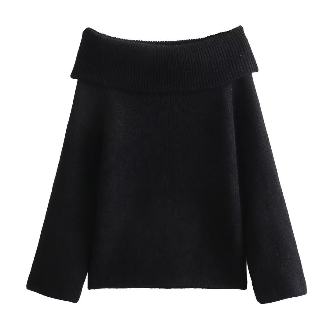 Damen nan oversize schulterfreier Strickpullover mit breitem Umschlagkragen und Rippstruktur Echo Archiv