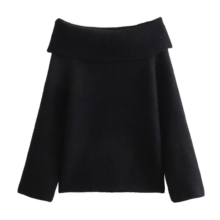 Damen nan oversize schulterfreier Strickpullover mit breitem Umschlagkragen und Rippstruktur Echo Archiv