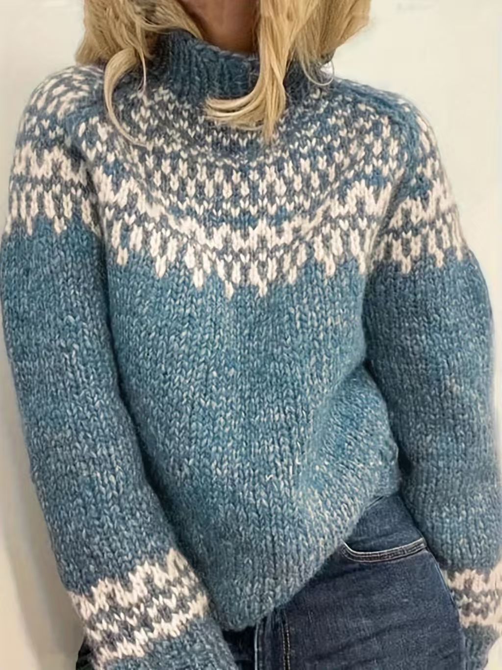 Damen nan kuscheliger Norweger-Strickpullover mit Stehkragen und Oversize-Passform Echo Archiv
