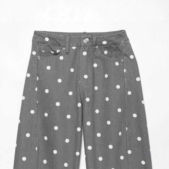 Damen Hochgeschnittene Culotte-Jeans mit weitem Bein, Polka-Dot-Print und aufgesetzten Gesäßtaschen Echoarchiv
