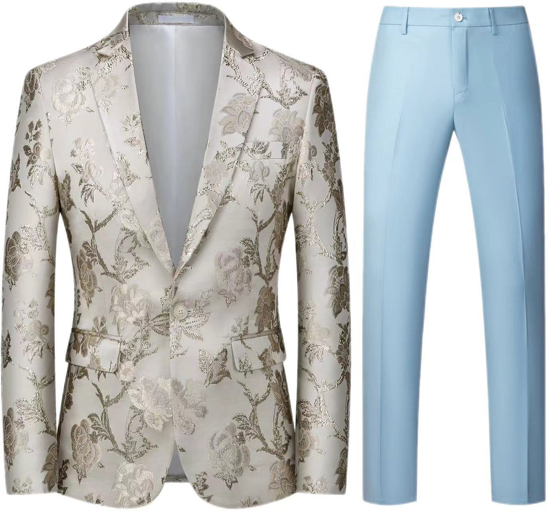 Herren Brokat-Sakko mit floralem Jacquard und Slim-Fit Anzughose Echo Archiv