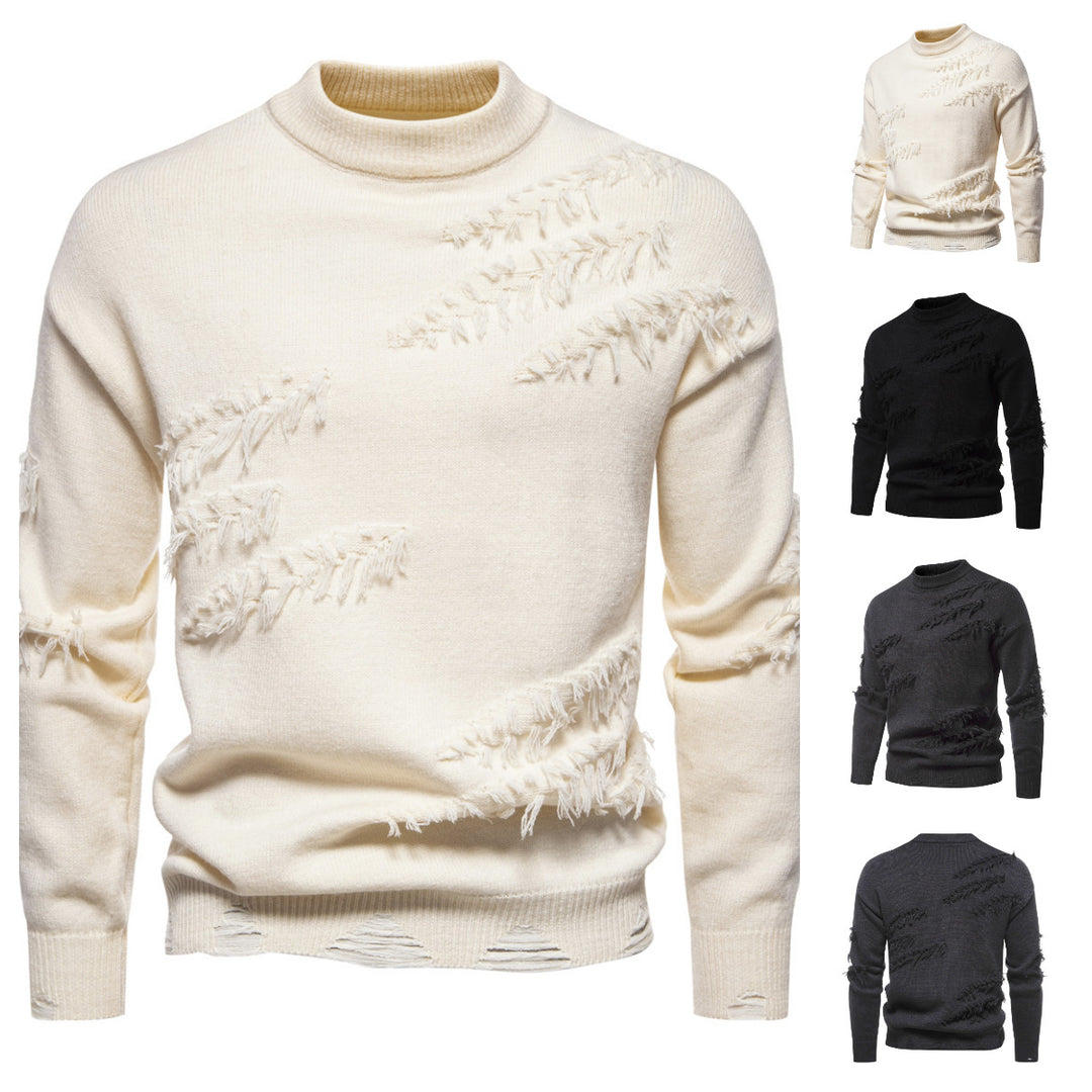 Herren Grobgestrickter Pullover mit Mockneck und ausgefransten Riss-Details Echo Archiv