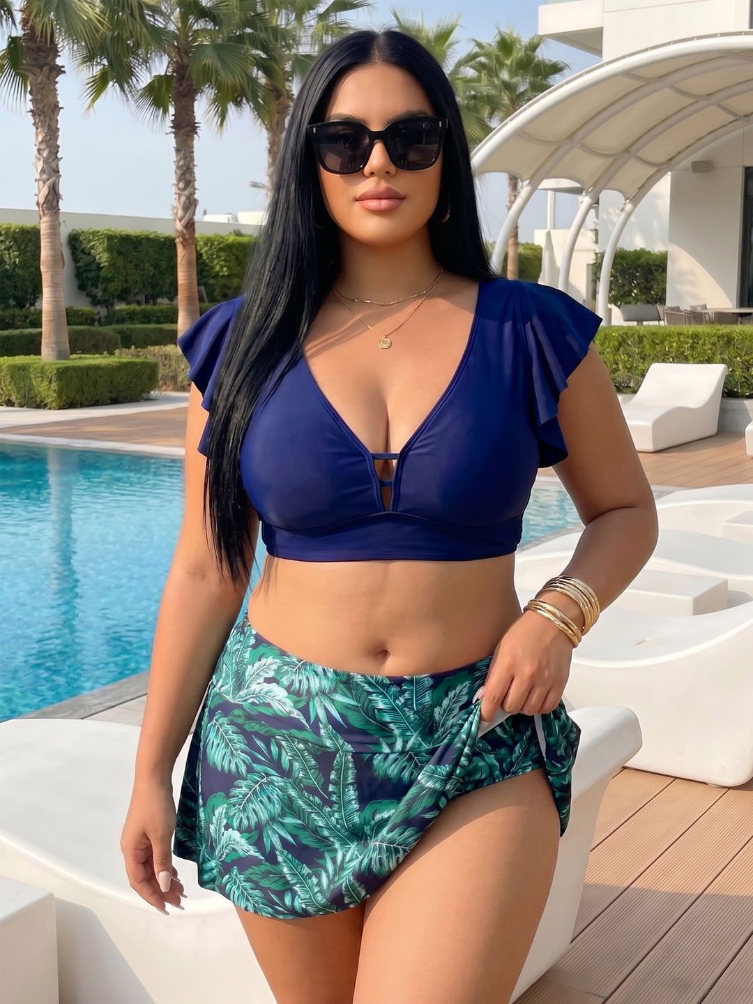 Damen Bikini-Oberteil mit elegantem Wickeldetail und floralem Unterrock Echo Archiv