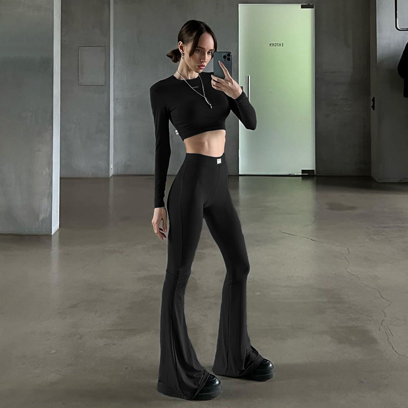Damen Langarm Cropped Top und Flared Pants Set Echo Archiv