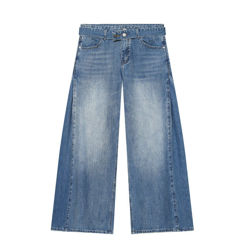 Damen Weite Denim-Hose mit seitlichen Falteneinsätzen, High‑Waist und Taillengürtel Echo Archiv