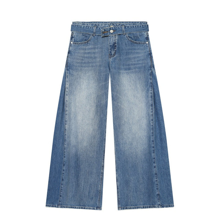 Damen Weite Denim-Hose mit seitlichen Falteneinsätzen, High‑Waist und Taillengürtel Echo Archiv