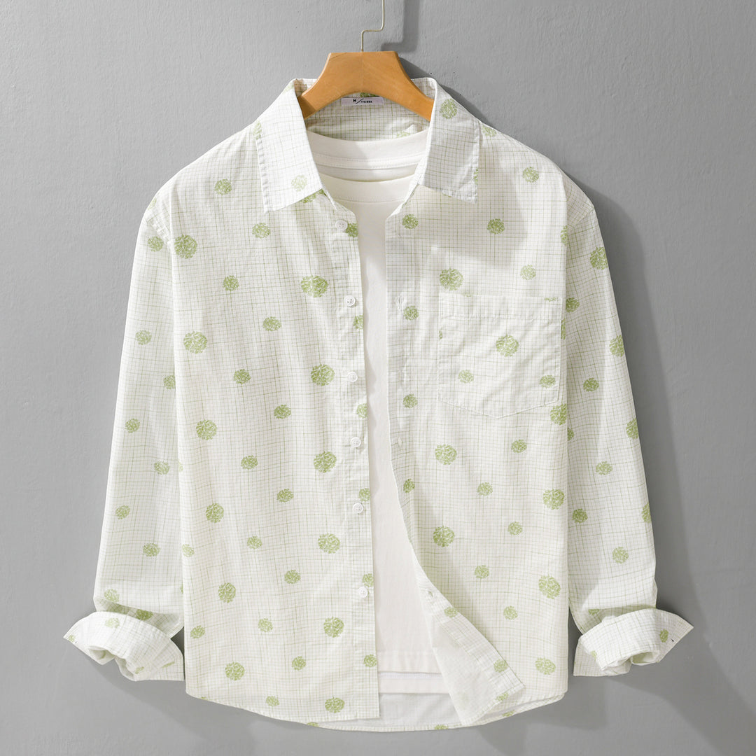 Herren leichtes Langarm-Overshirt im Hemdjacken-Stil mit feinem Karodessin und floralem Allover Echoarchiv