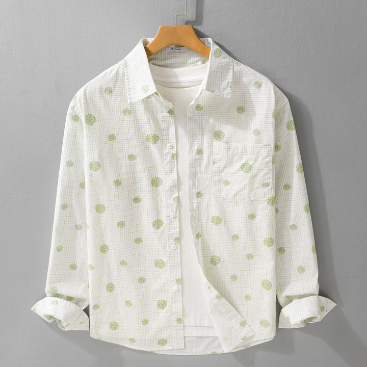 Herren leichtes Langarm-Overshirt im Hemdjacken-Stil mit feinem Karodessin und floralem Allover Echoarchiv