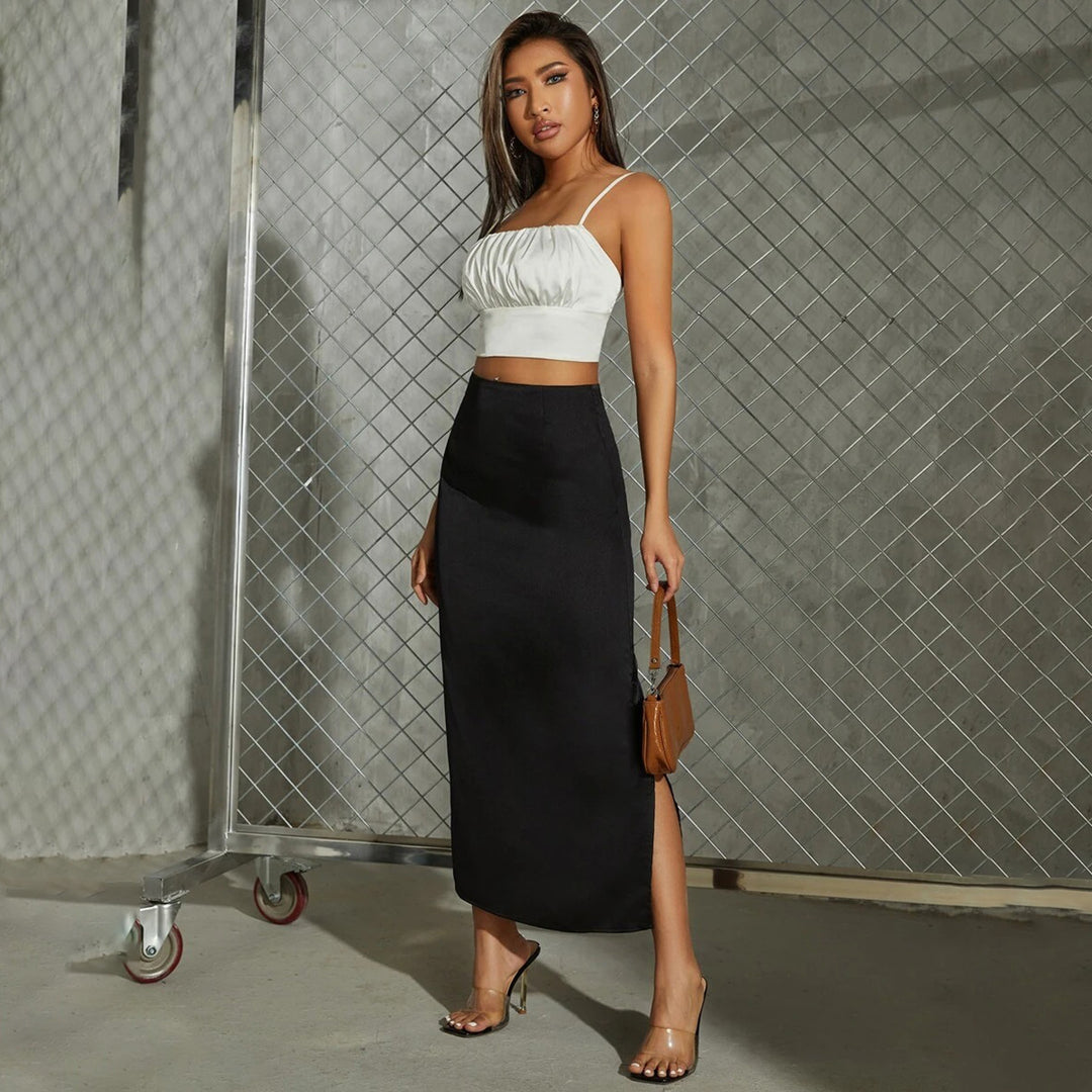 Damen Maxirock mit hohem Schlitz und seidigem Finish Echo Archiv
