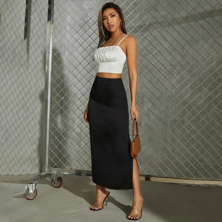 Damen Maxirock mit hohem Schlitz und seidigem Finish Echo Archiv