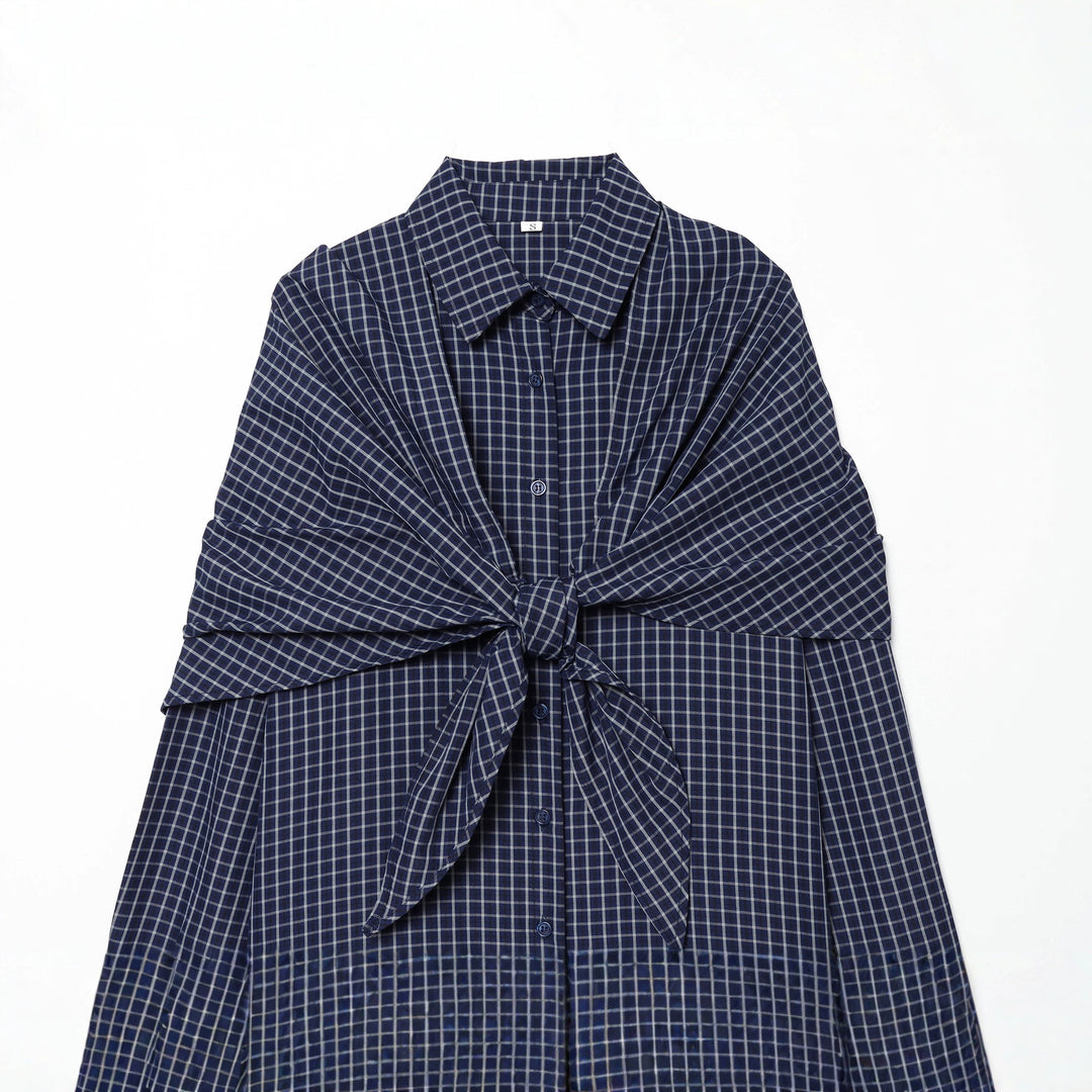 Damen Karo-Bluse mit Knotendetail und Oversize-Schnitt Echoarchiv