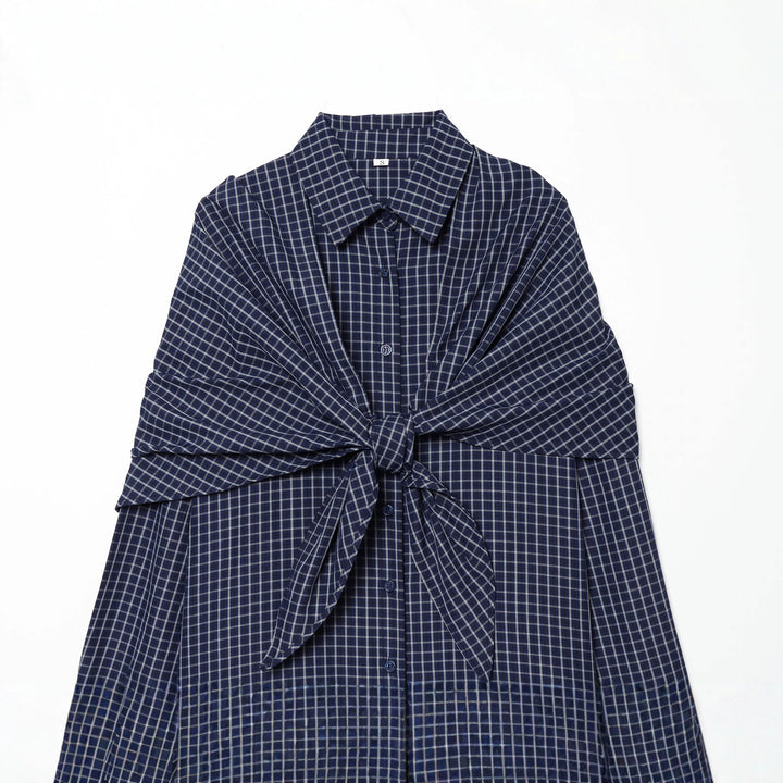 Damen Karo-Bluse mit Knotendetail und Oversize-Schnitt Echoarchiv