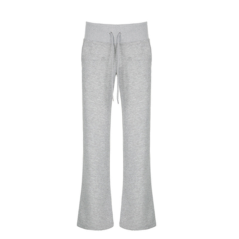 Damen High-Waist Schlag-Jogginghose aus Soft-Sweat mit Rippbund und Kordelzug – Avélisse