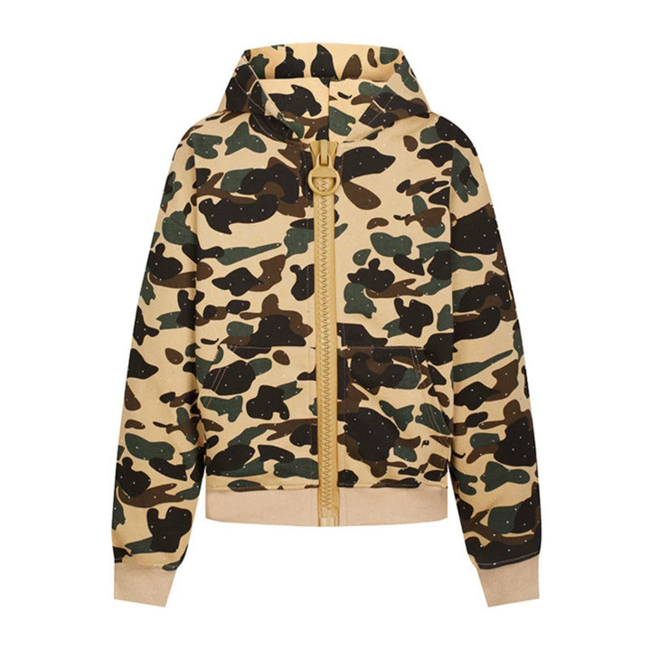 Damen Kapuzenjacke im Camouflage‑Print mit durchgehendem Reißverschluss, Kängurutasche und Rippbündchen Echoarchiv