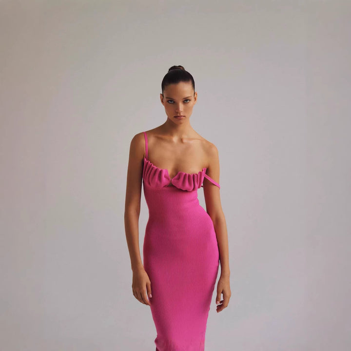 Damen figurbetontes Maxi-Kleid mit raffiniertem Schlitz und gepolsterten Trägern Echo Archiv