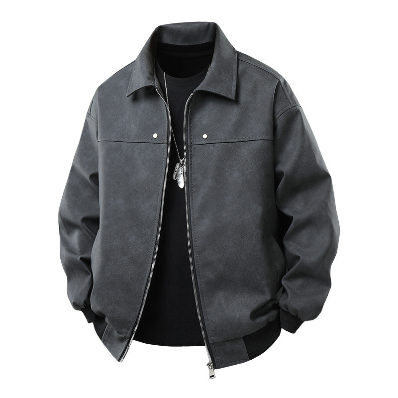 Herren lässige Kunstlederjacke mit weitem Schnitt und praktischen Reißverschlusstaschen Echoarchiv