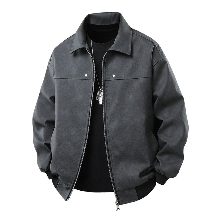 Herren lässige Kunstlederjacke mit weitem Schnitt und praktischen Reißverschlusstaschen Echoarchiv